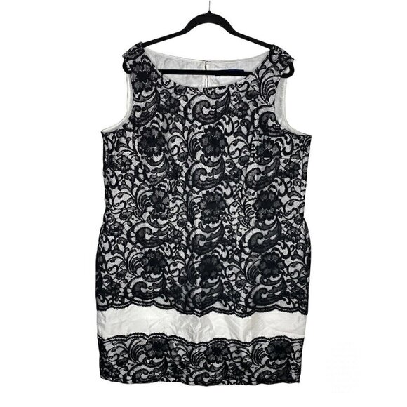 Eloquii Dresses & Skirts - Eloquii Dress Size 22W NEW Floral Lace White Black Midi Women's Lace Over Dress